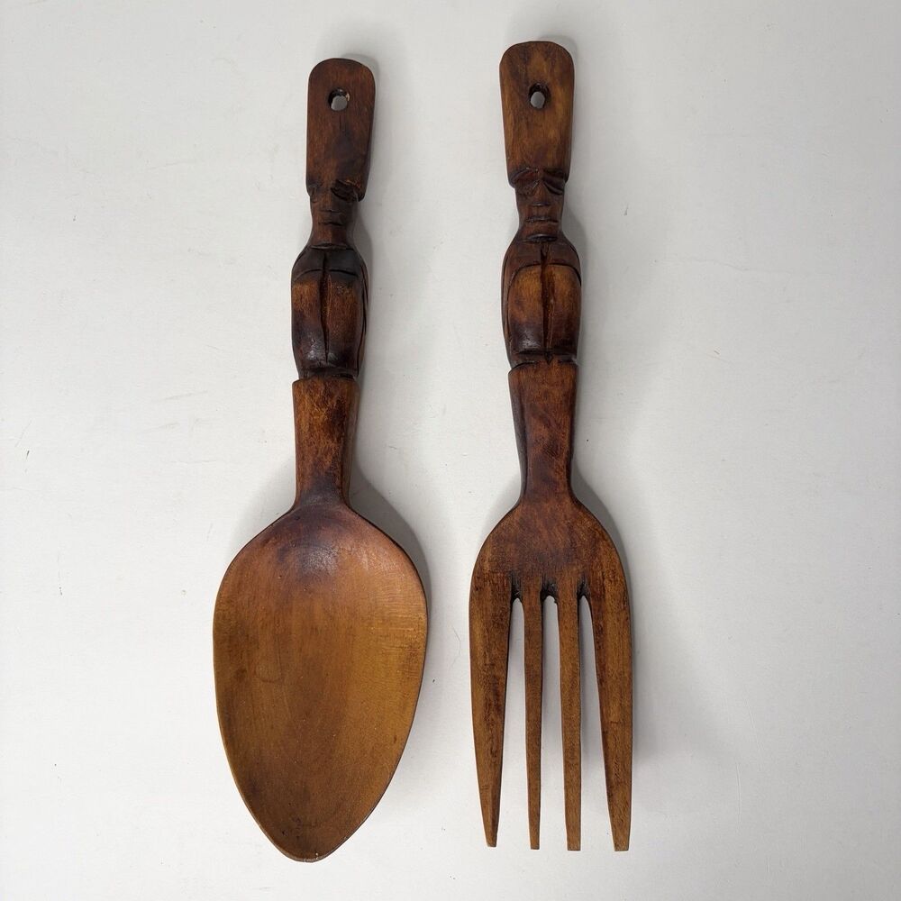 Spoon Fork Kitchen Decor Wood Oversized Ethnic Tiki Totem 12.5" Farmhouse